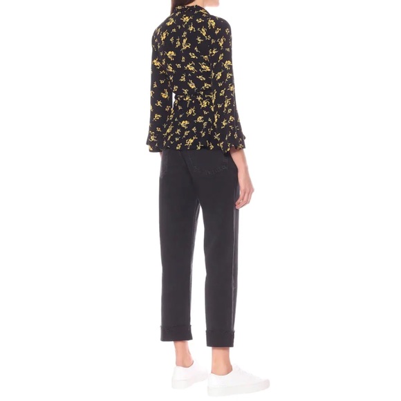GANNI Floral Print Crepe Wrap Blouse in Black - Picture 7 of 7